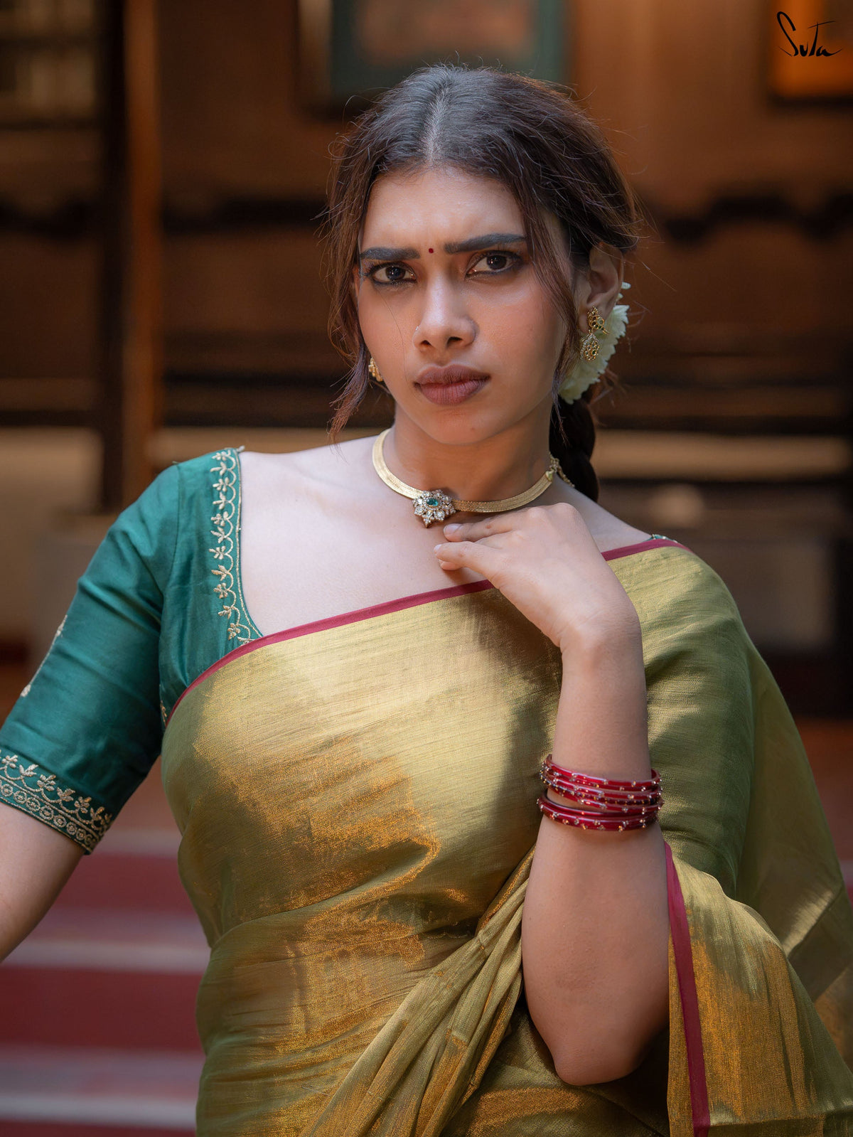 Suta x Dushara Hari Zafri Zari - Green-Gold Zari Saree