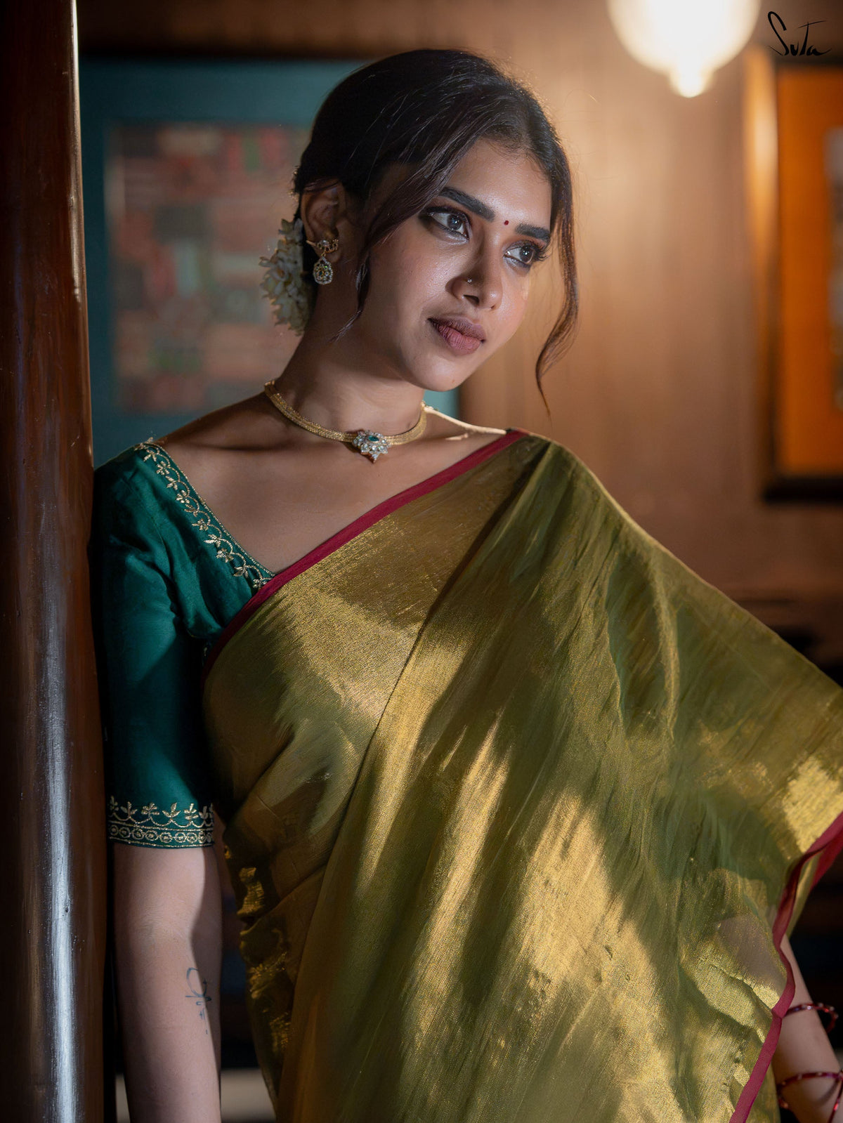 Suta x Dushara Hari Zafri Zari - Green-Gold Zari Saree