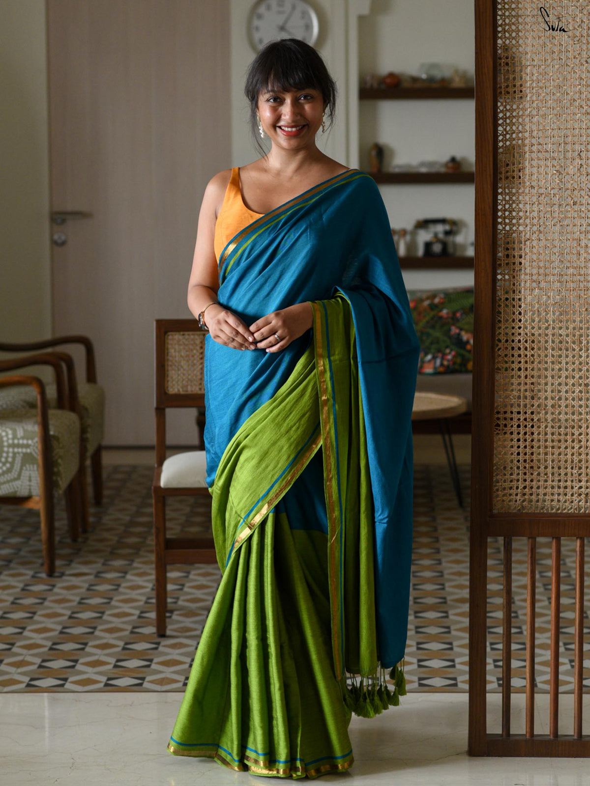 Double Trouble: Blue/Green Saree