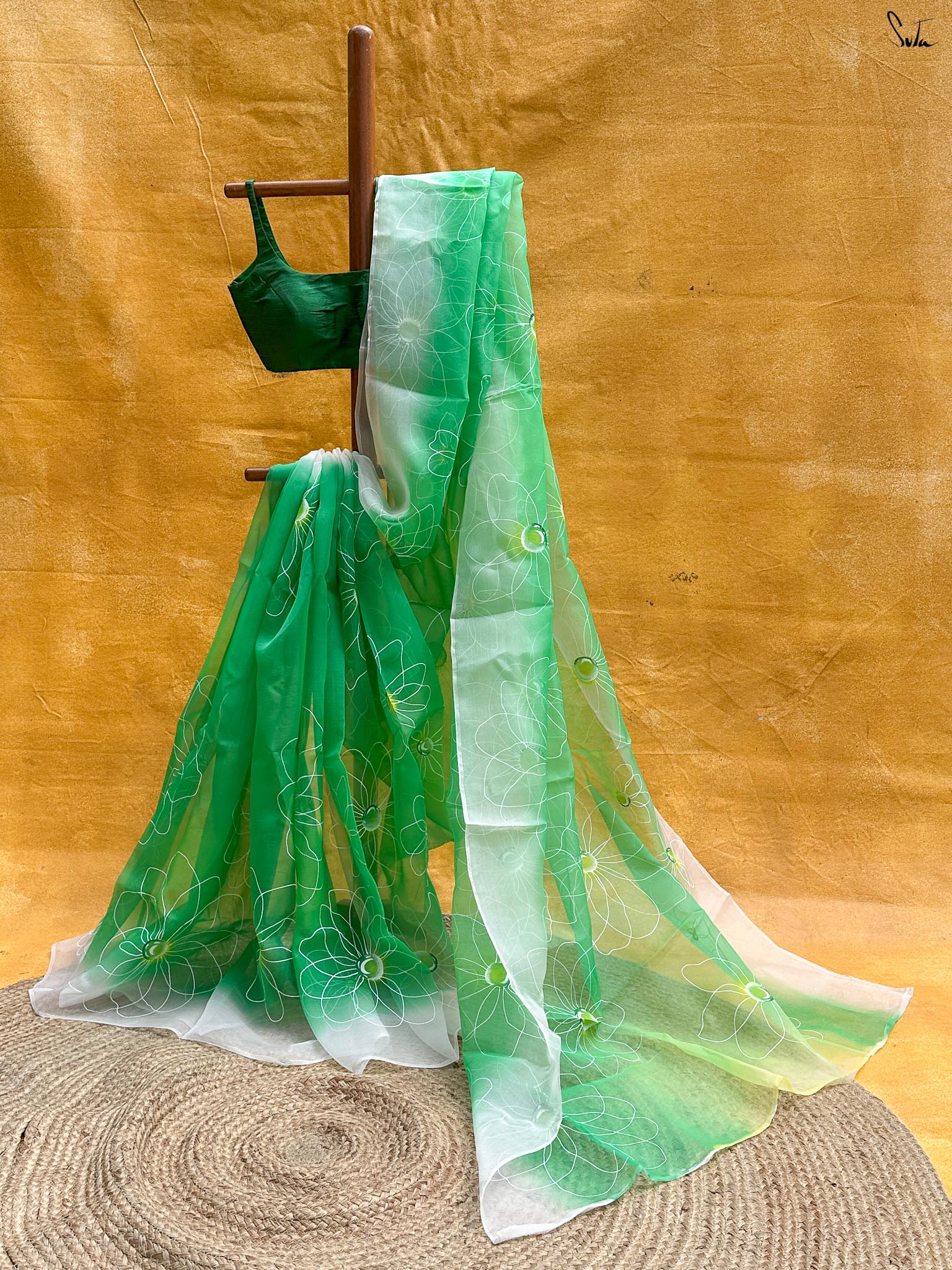 Floral Dew (Hand Painted Pure Organza Saree)