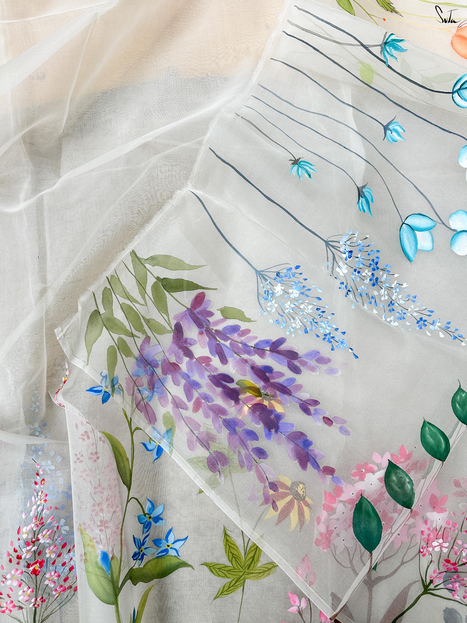 Floral Fiesta (Hand Painted Pure Organza Saree)