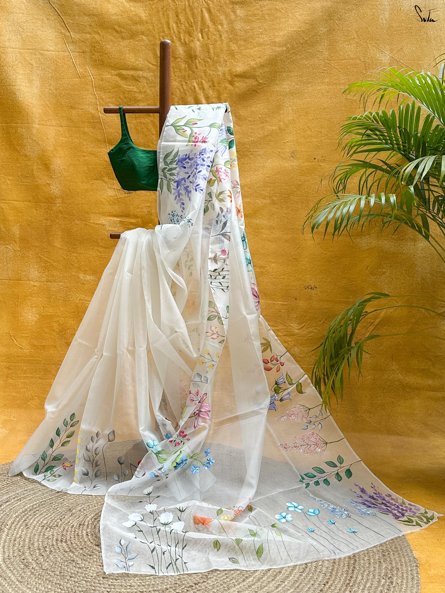 Floral Fiesta (Hand Painted Pure Organza Saree)