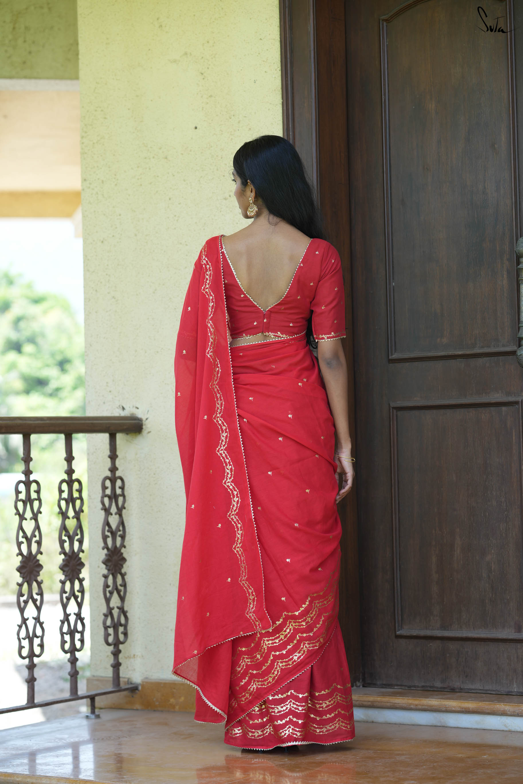 Gold foil floral scallop maroon