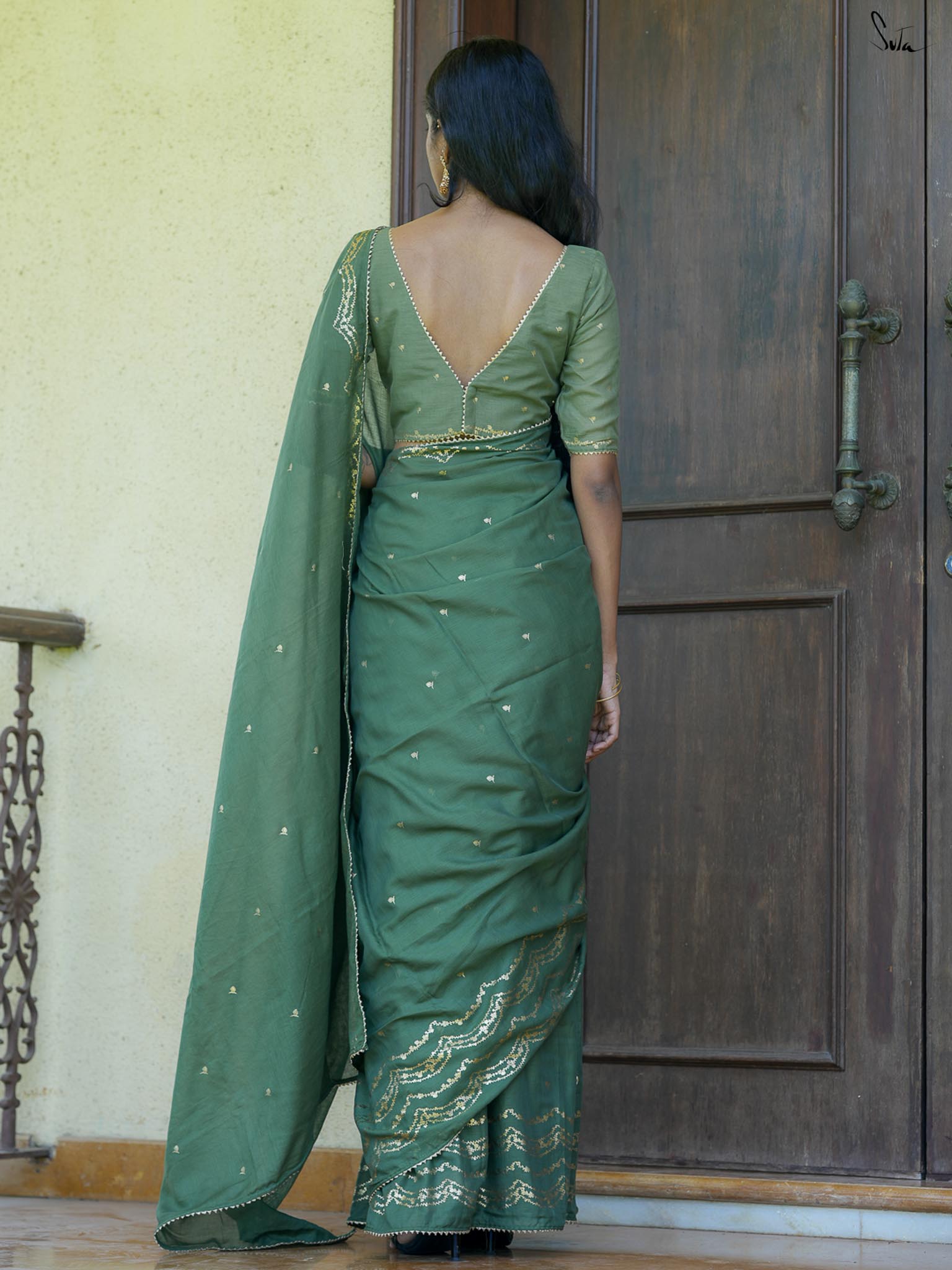 Gold foil floral scallop olive green