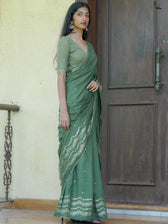 Gold foil floral scallop olive green
