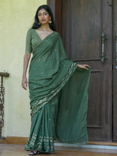 Gold foil floral scallop olive green