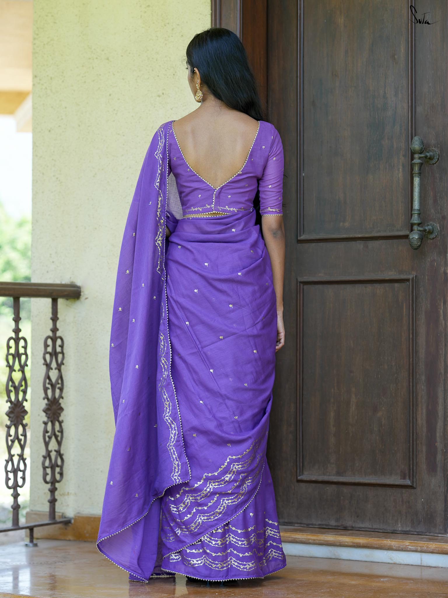 Gold foil floral scallop purple