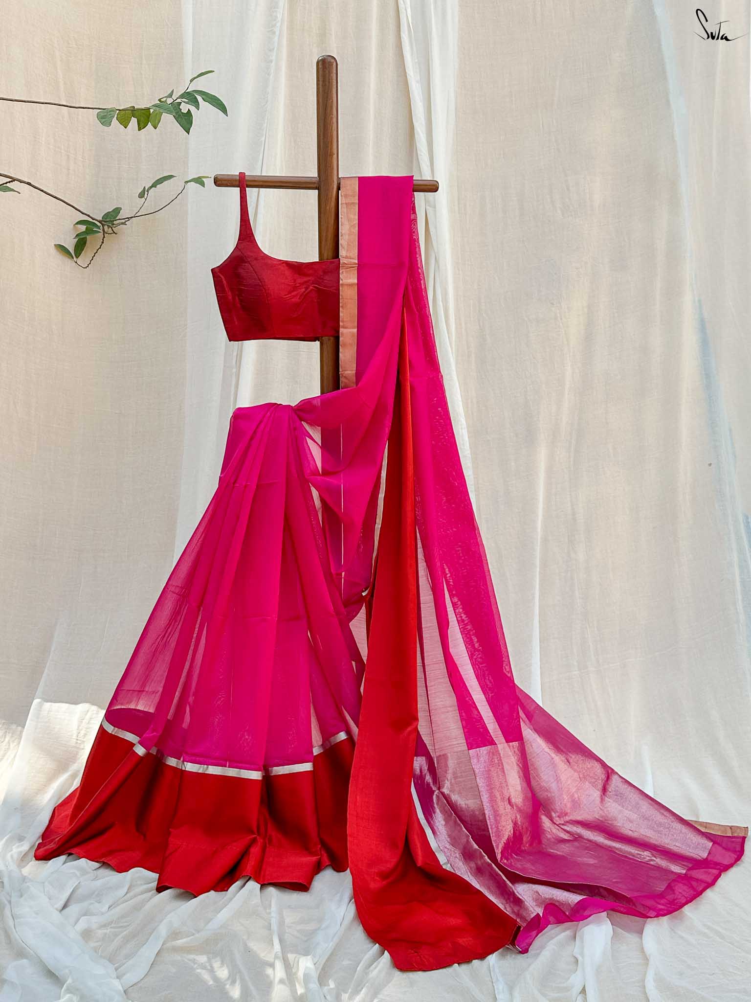 Nurturing Nirupa Pink Mashru Border Saree