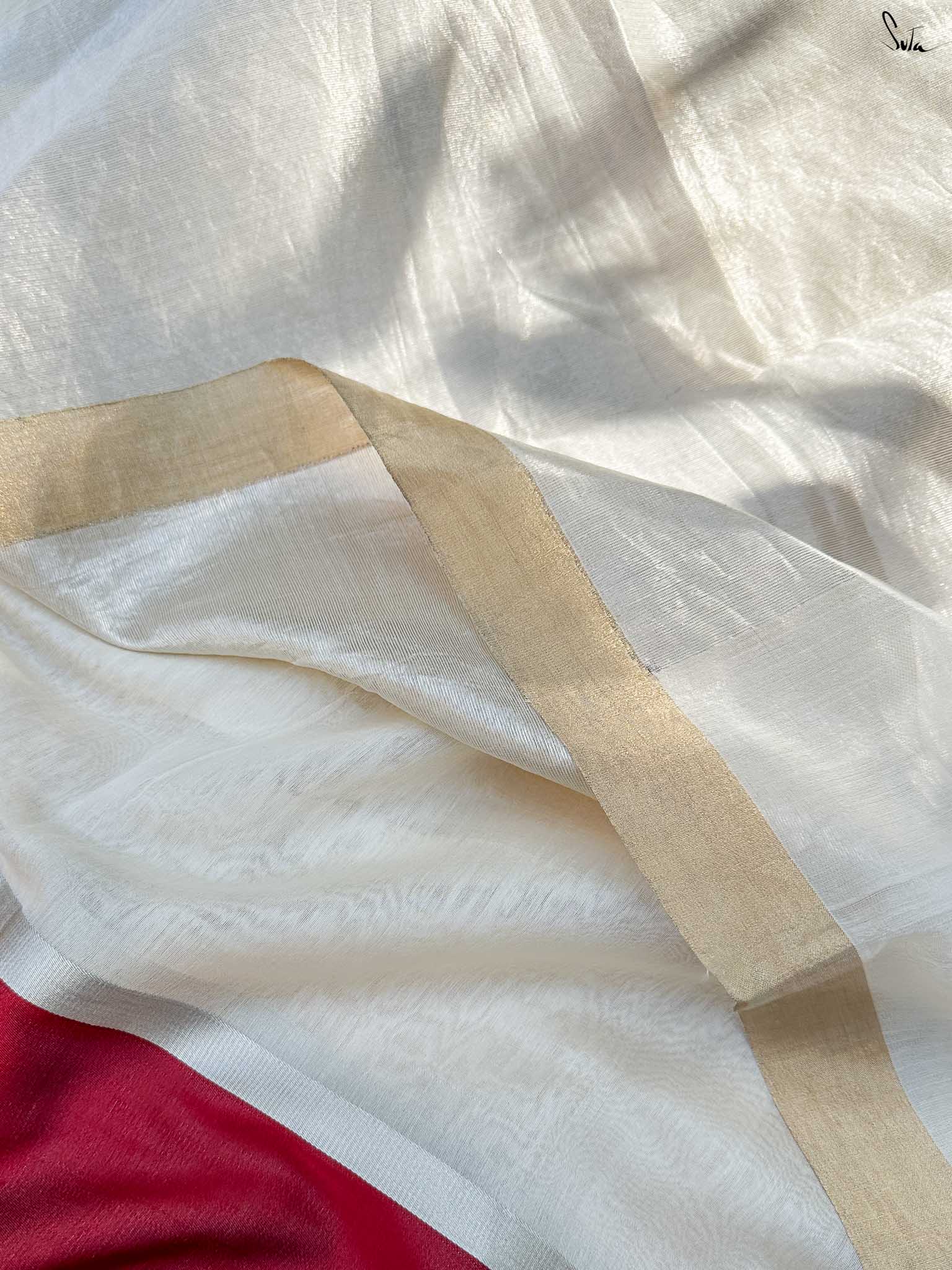 Seeking Saraswati White Mashru Border Saree