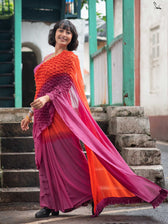Jalrukhmini -Purple-Pink to Orange Gradient Smocking Saree