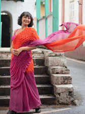 Jalrukhmini -Purple-Pink to Orange Gradient Smocking Saree