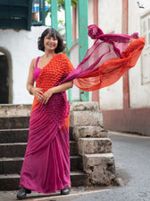 Jalrukhmini -Purple-Pink to Orange Gradient Smocking Saree