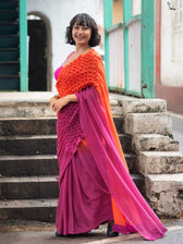 Jalrukhmini -Purple-Pink to Orange Gradient Smocking Saree