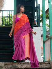 Jalrukhmini -Purple-Pink to Orange Gradient Smocking Saree