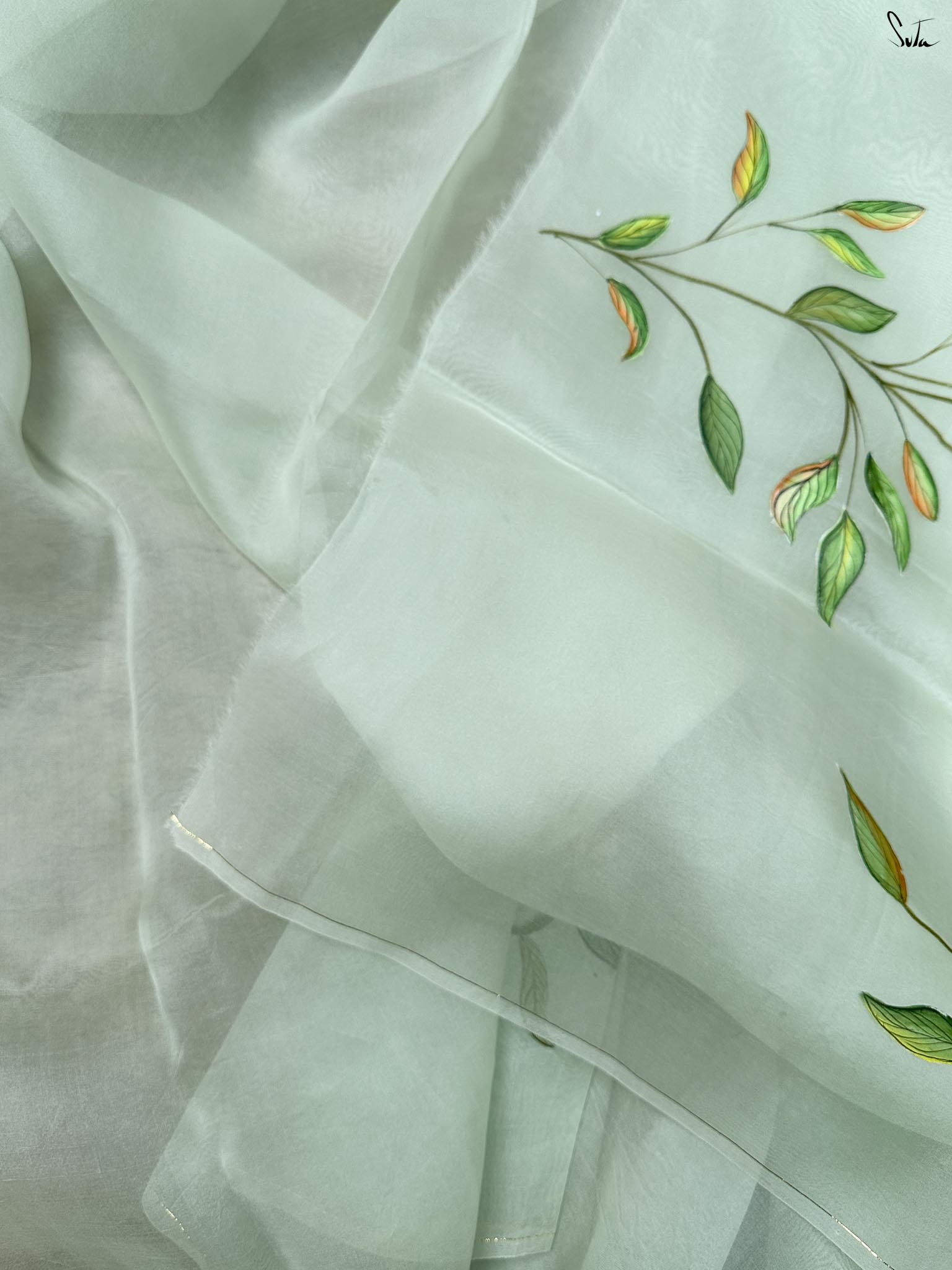 Mint Veil (Hand Painted Pure Organza Saree)