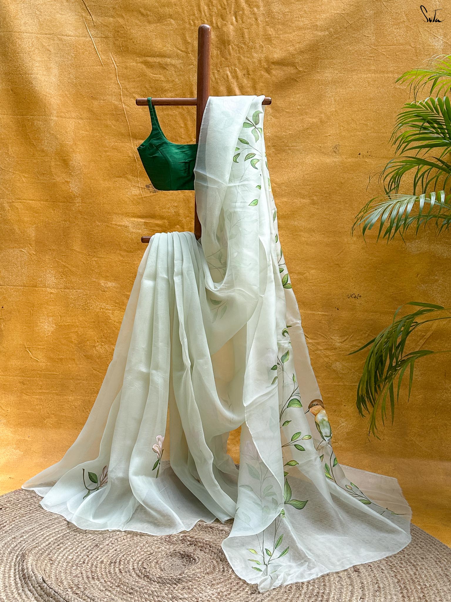 Mint Veil (Hand Painted Pure Organza Saree)