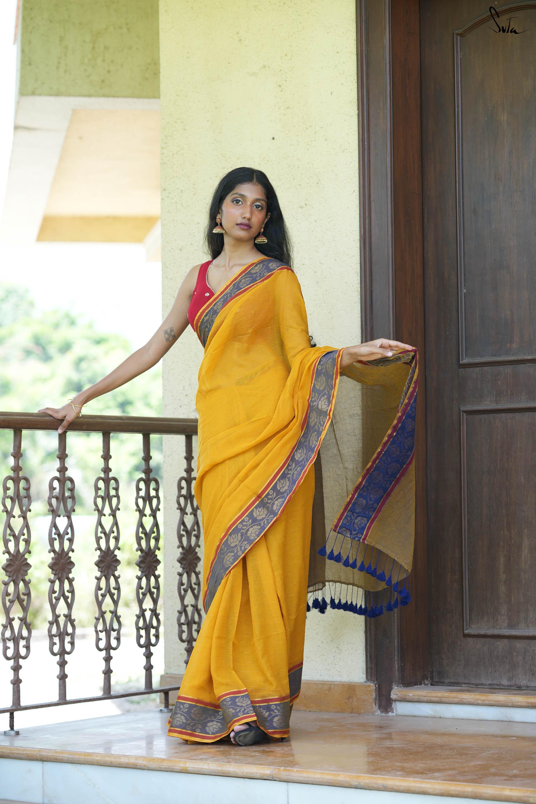 Mustard fairytales and fireflies saree
