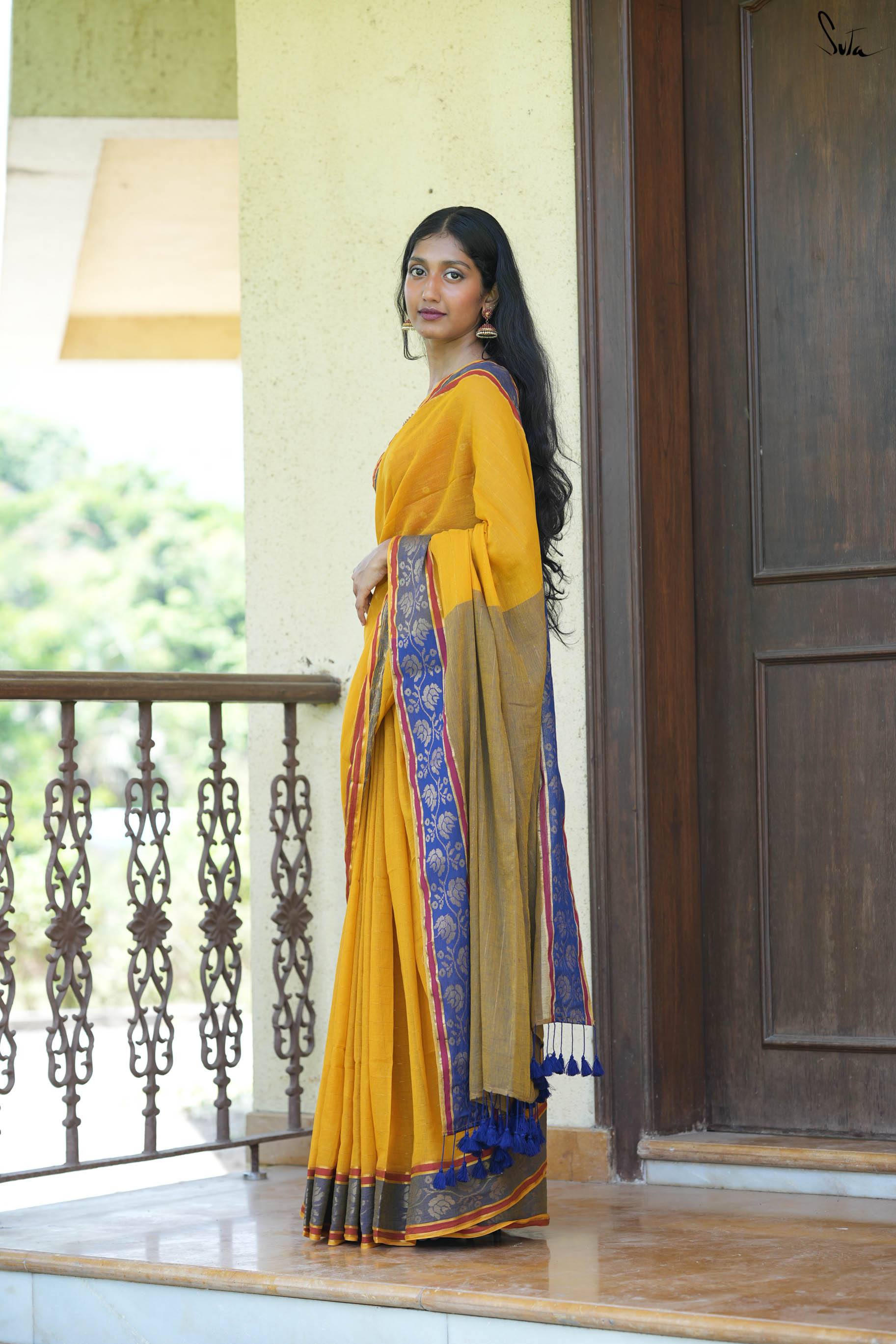 Mustard fairytales and fireflies saree