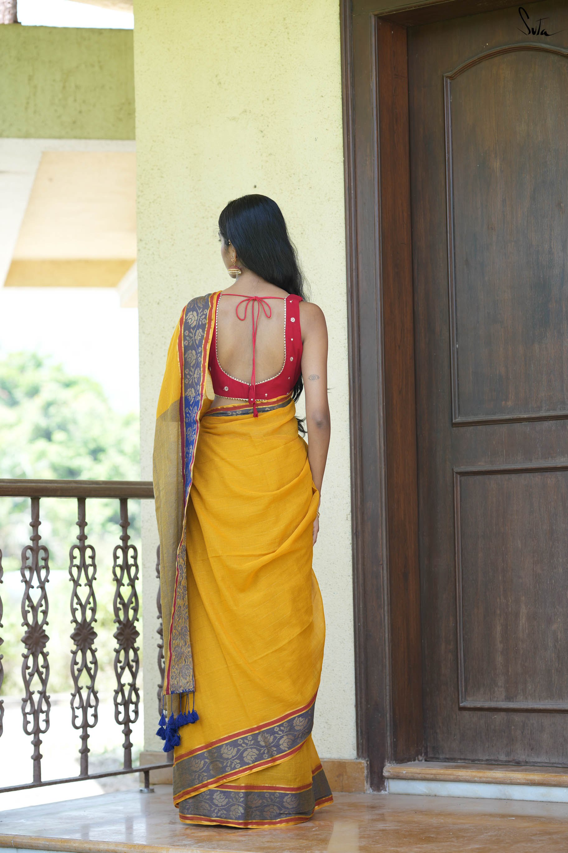 Mustard fairytales and fireflies saree