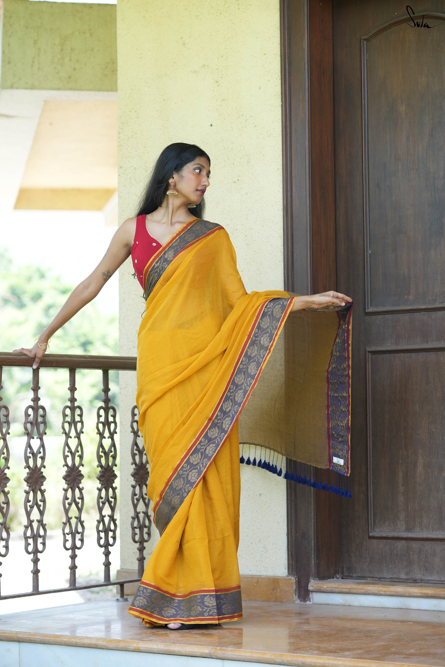 Mustard fairytales and fireflies saree