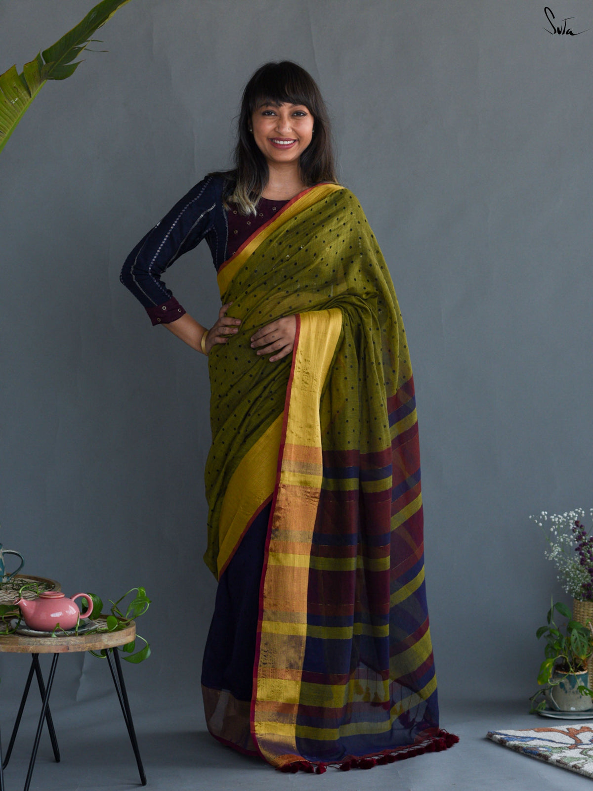 Pretty Green Polka Saree