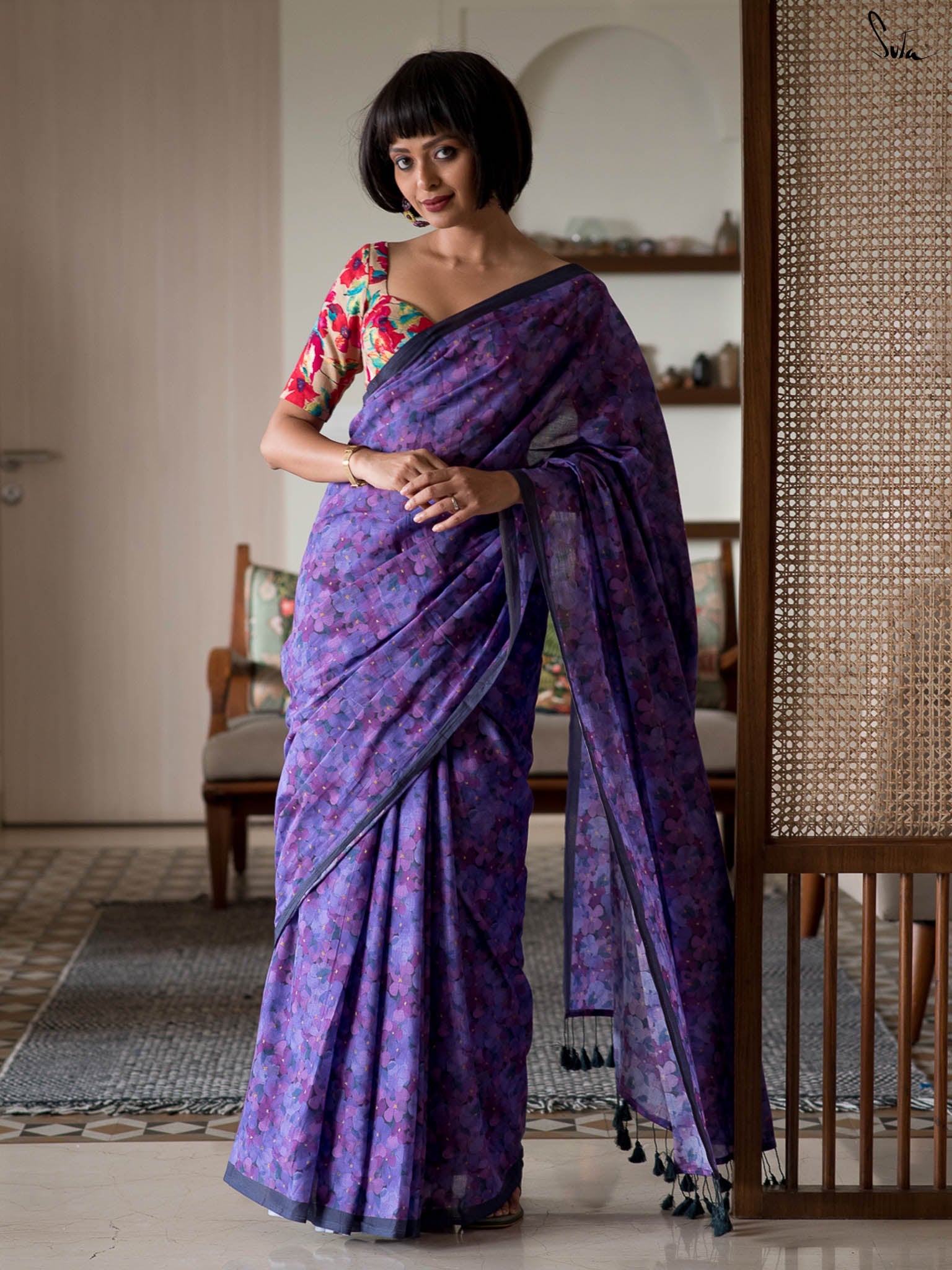 Prints On Blue Saree