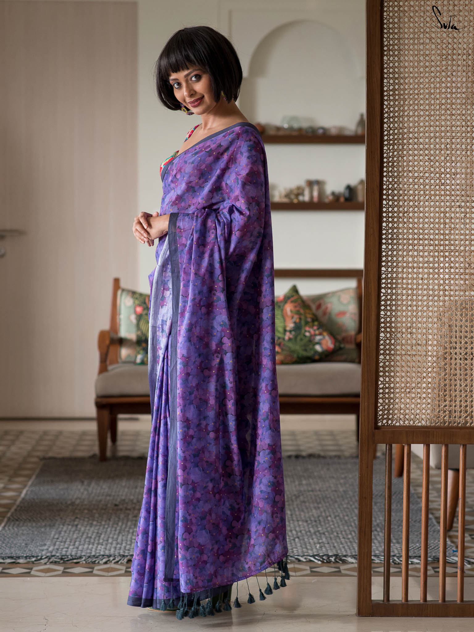 Prints On Blue Saree