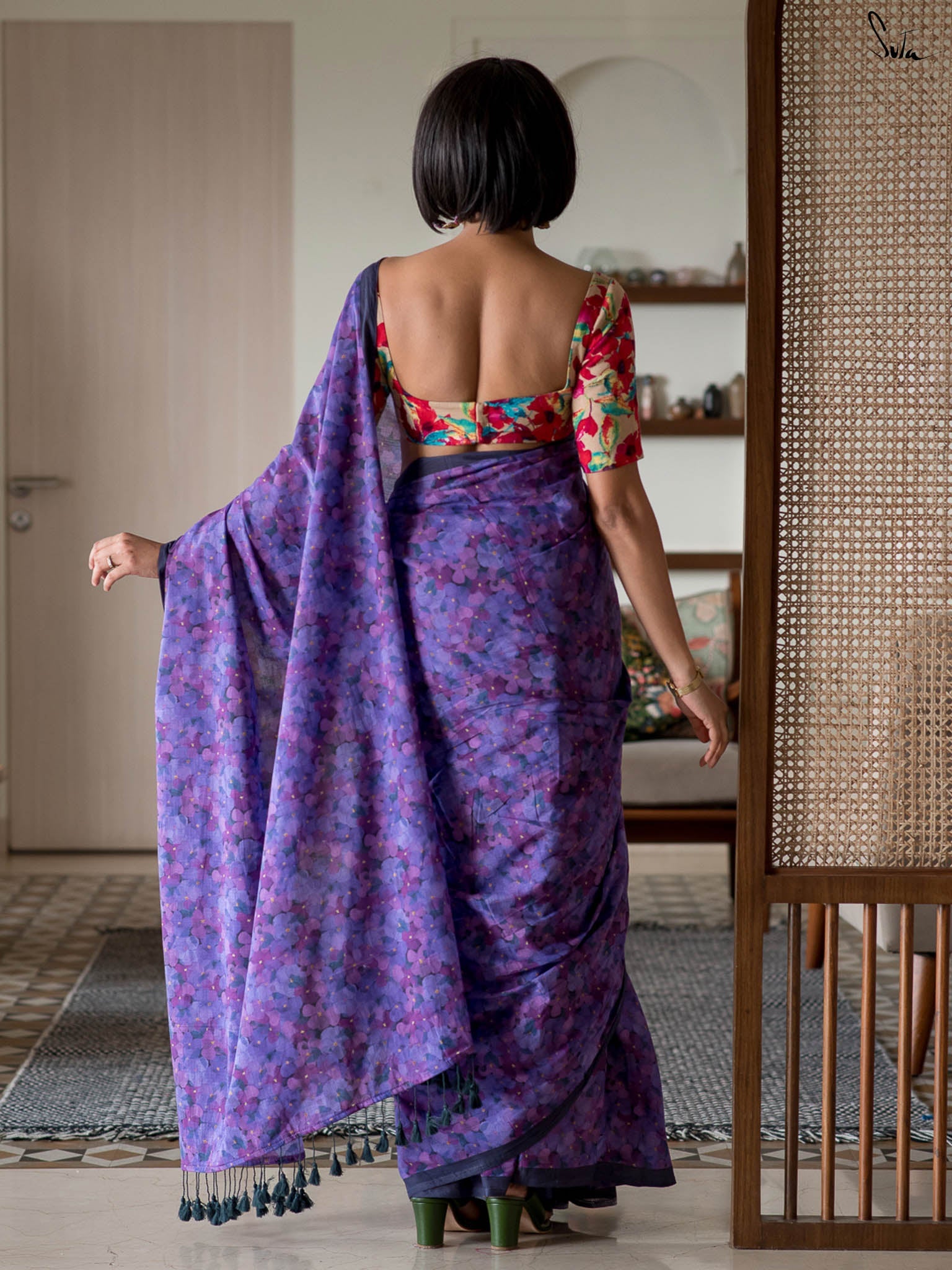 Prints On Blue Saree