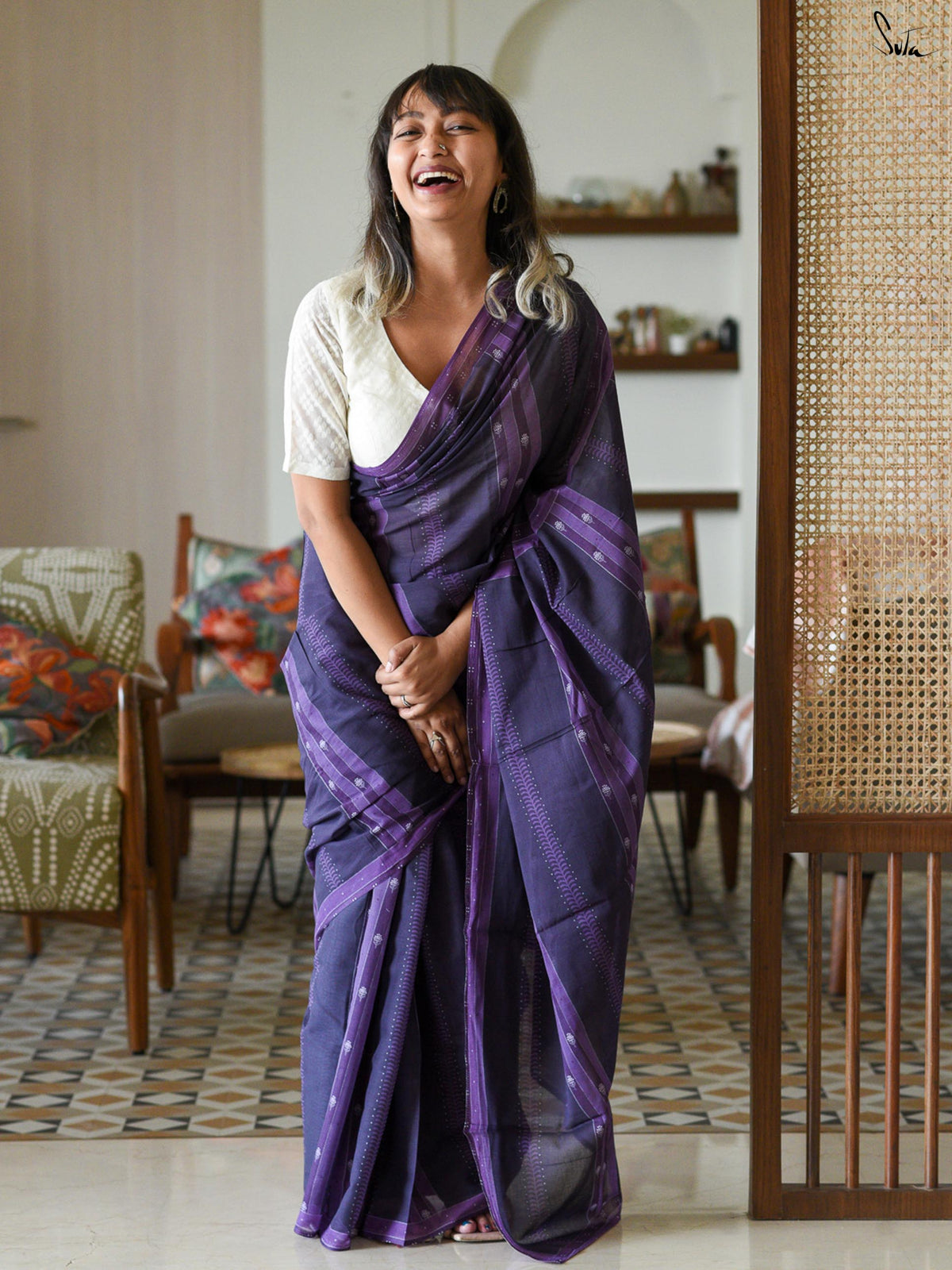 Purple Stripes Saree