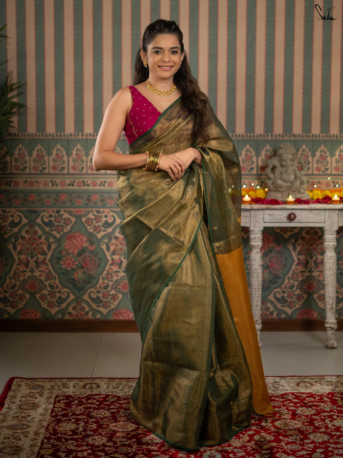 Milthila Palkar in Green Zari Plain Saree
