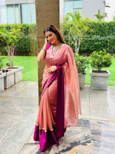 Rejuvenating Rukmini Peach Mashru Border Saree