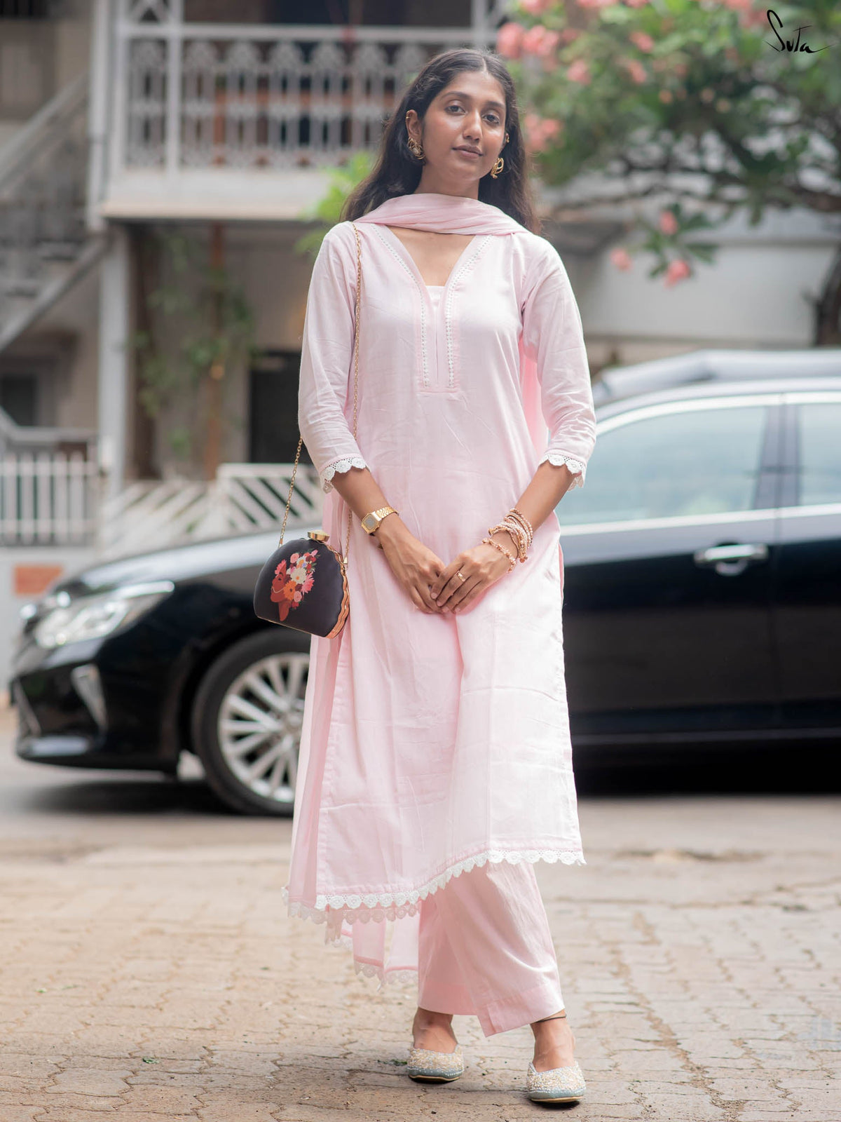 Suta Baby Pink Cotton Kurta Set