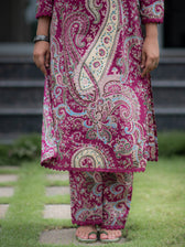 Suta Wine Cotton Kurta Set