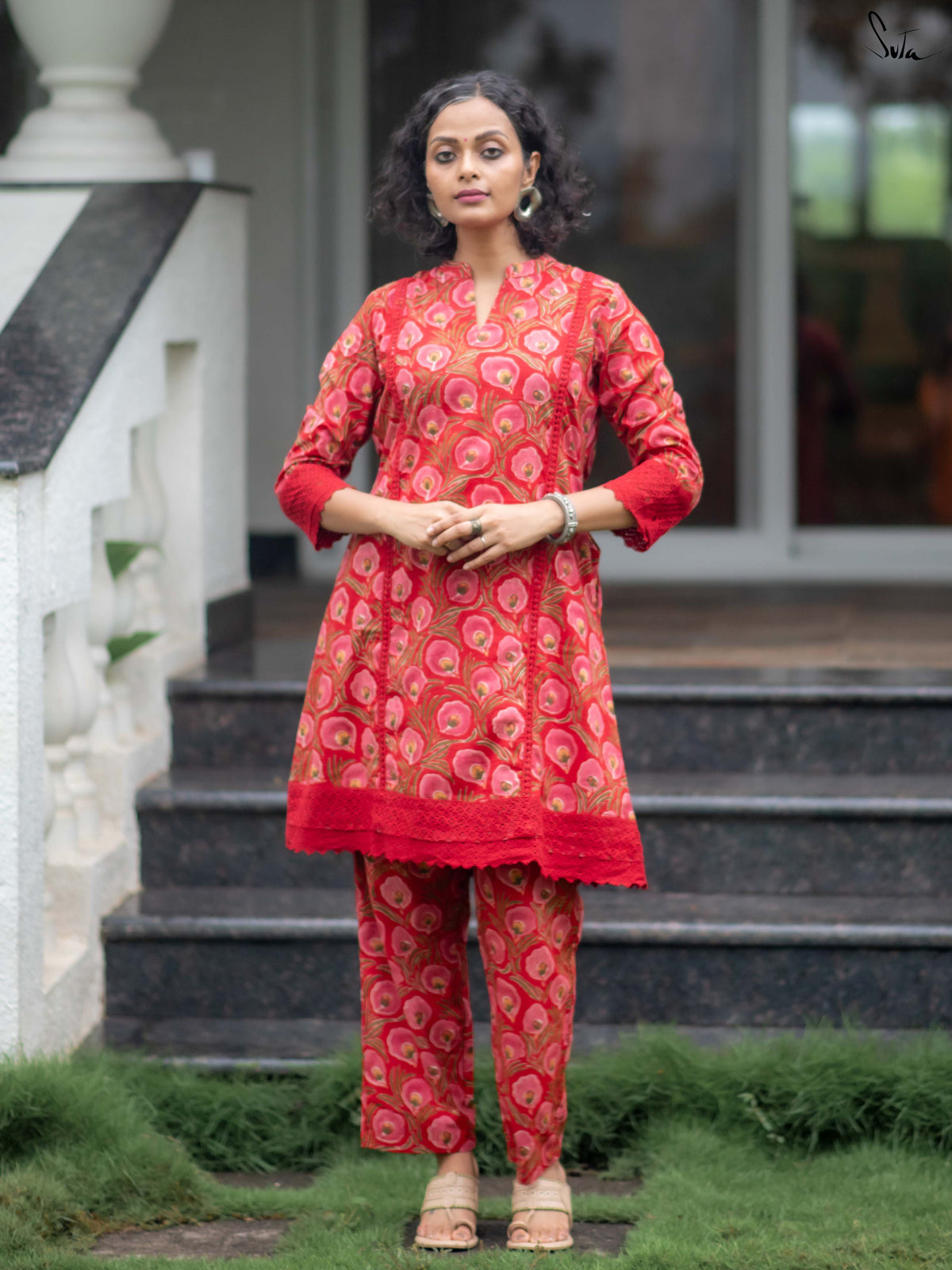 Suta Red Cotton Kurta Set