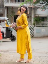 Suta Mustard Silk Kurta Set