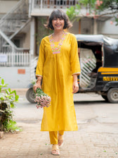 Suta Mustard Silk Kurta Set