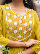 Suta Mustard Silk Kurta Set With Round Neck