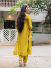 Suta Mustard Silk Kurta Set With Round Neck