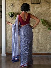 Suta Lavender & Red Polka Dot Printed Pure Cotton Saree