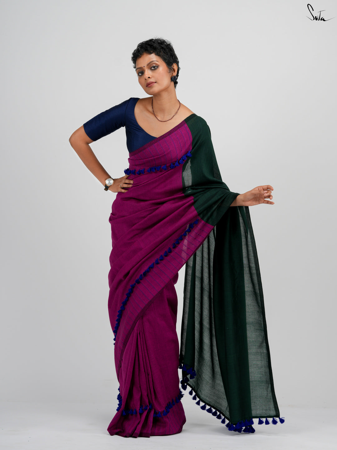 Red-Violet Crayon Saree
