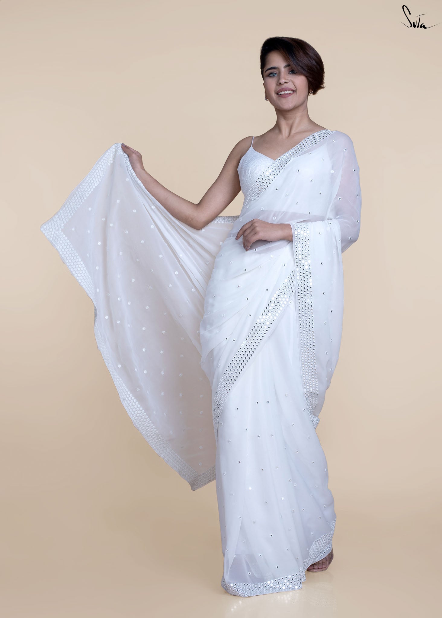 Chic White Saree
