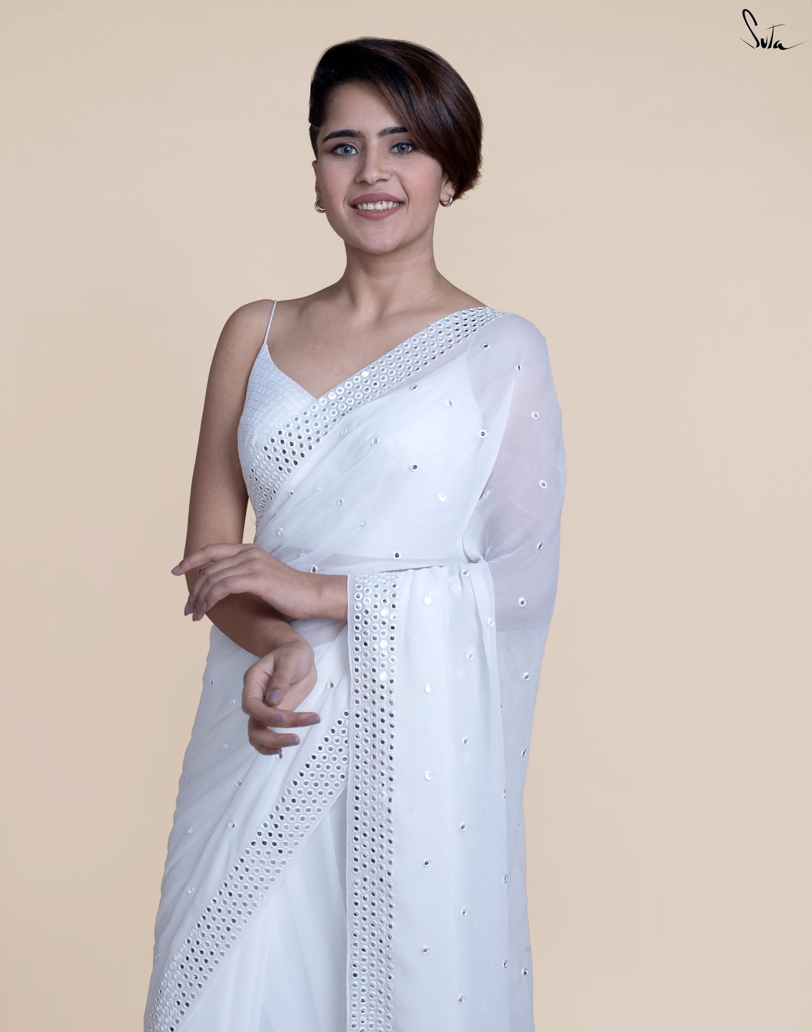 Chic White Saree