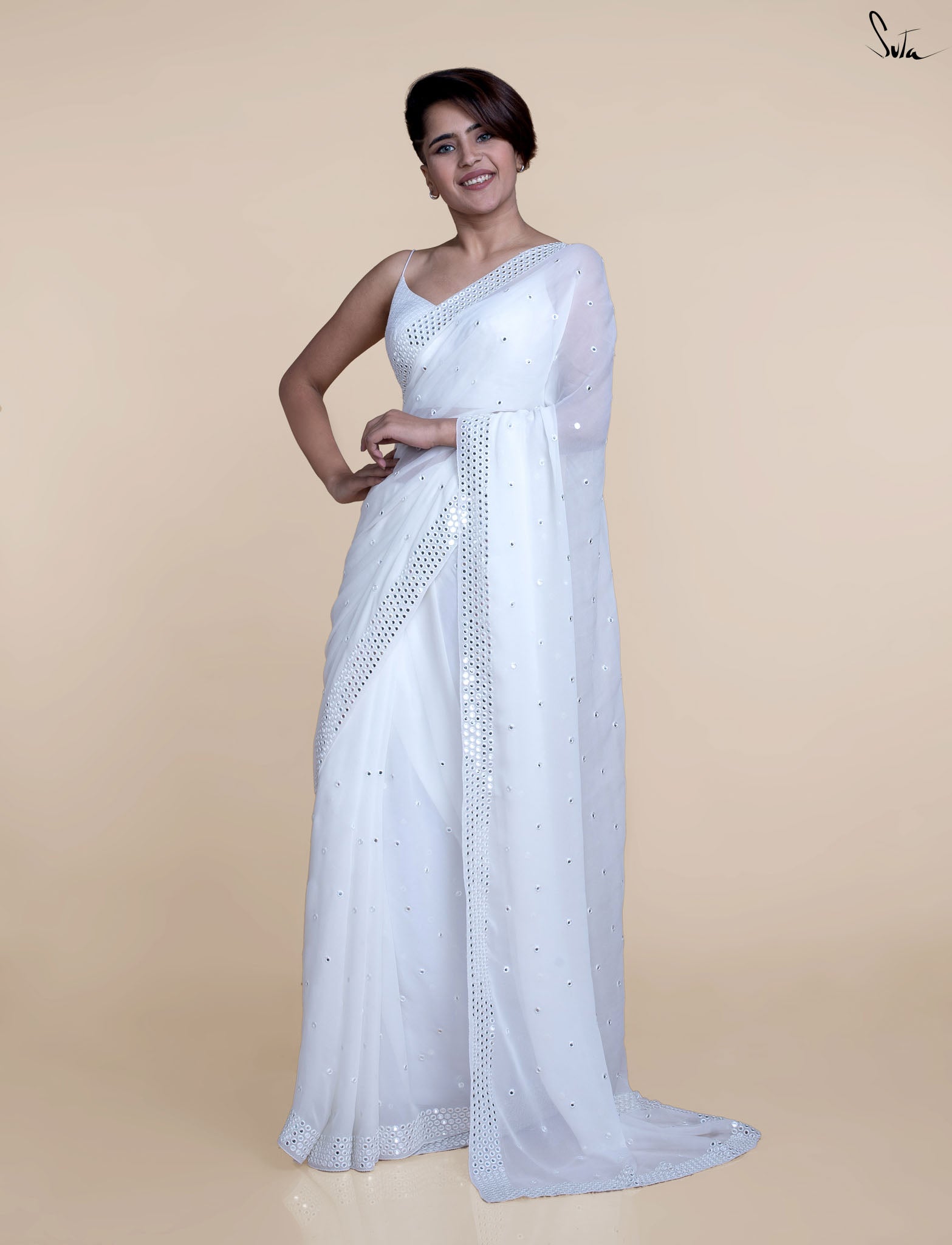 Chic White Saree