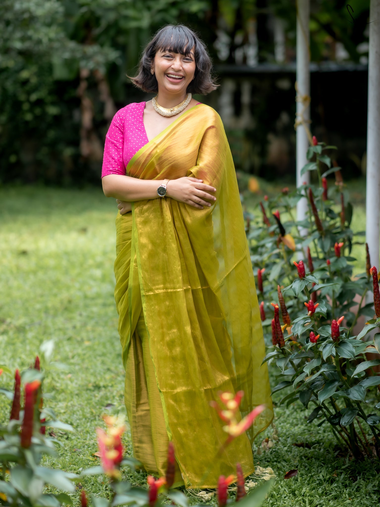 Suta Lime Green Tissue Saree