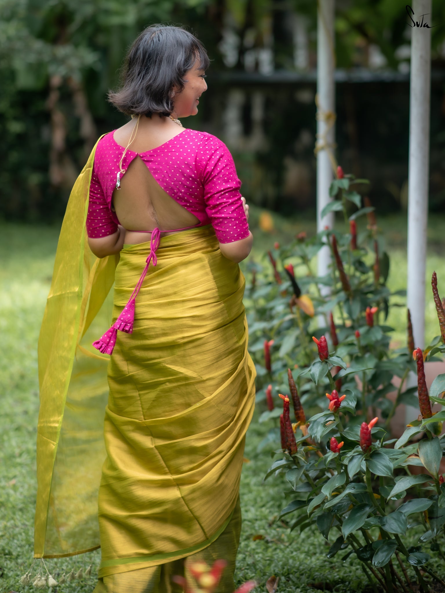 Suta Lime Green Tissue Saree