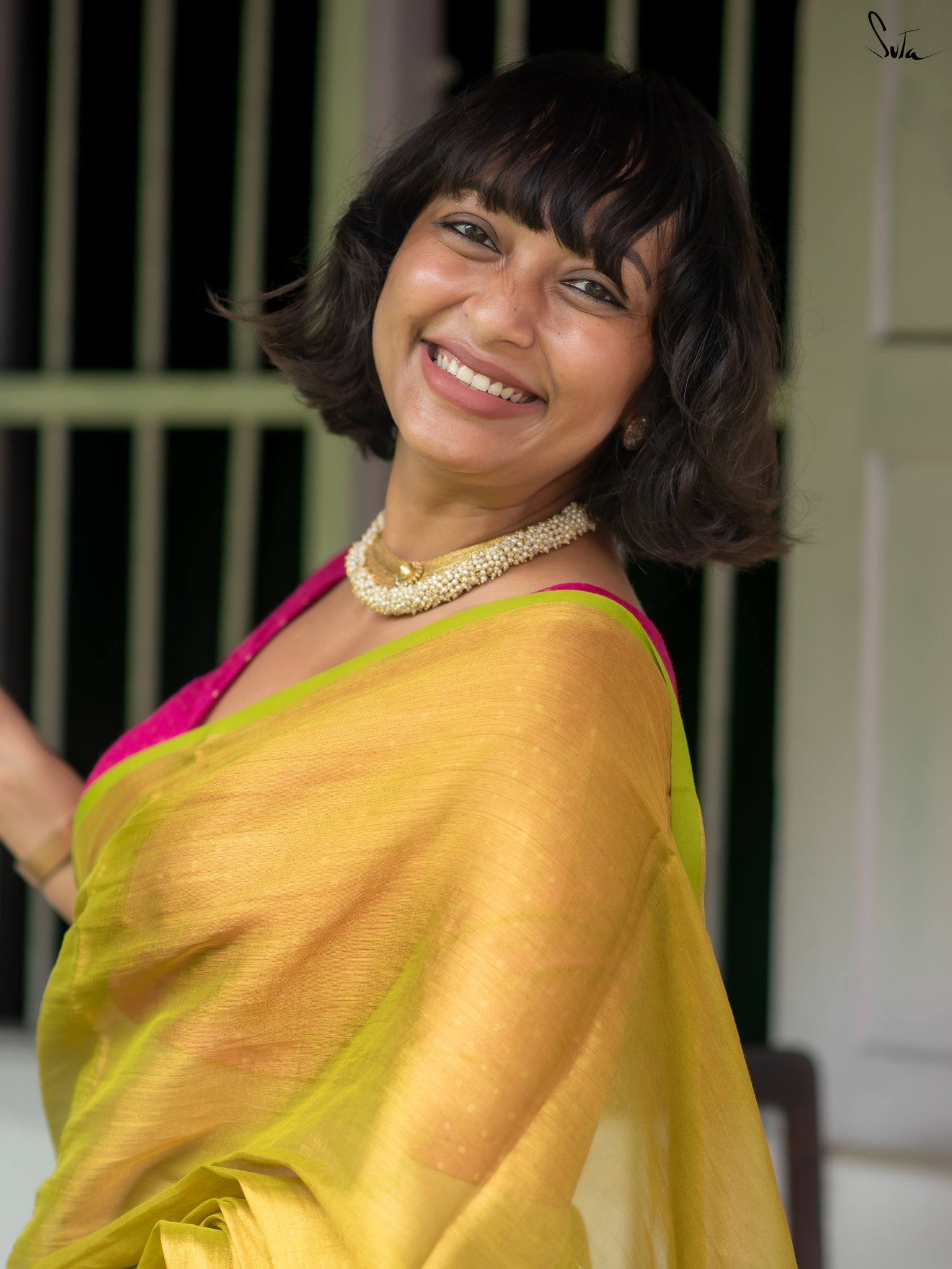 Suta Lime Green Tissue Saree