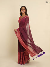Suta Magenta Striped Zari Saree