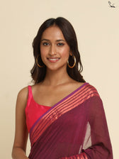 Suta Magenta Striped Zari Saree