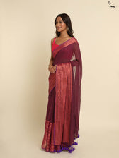 Suta Magenta Striped Zari Saree