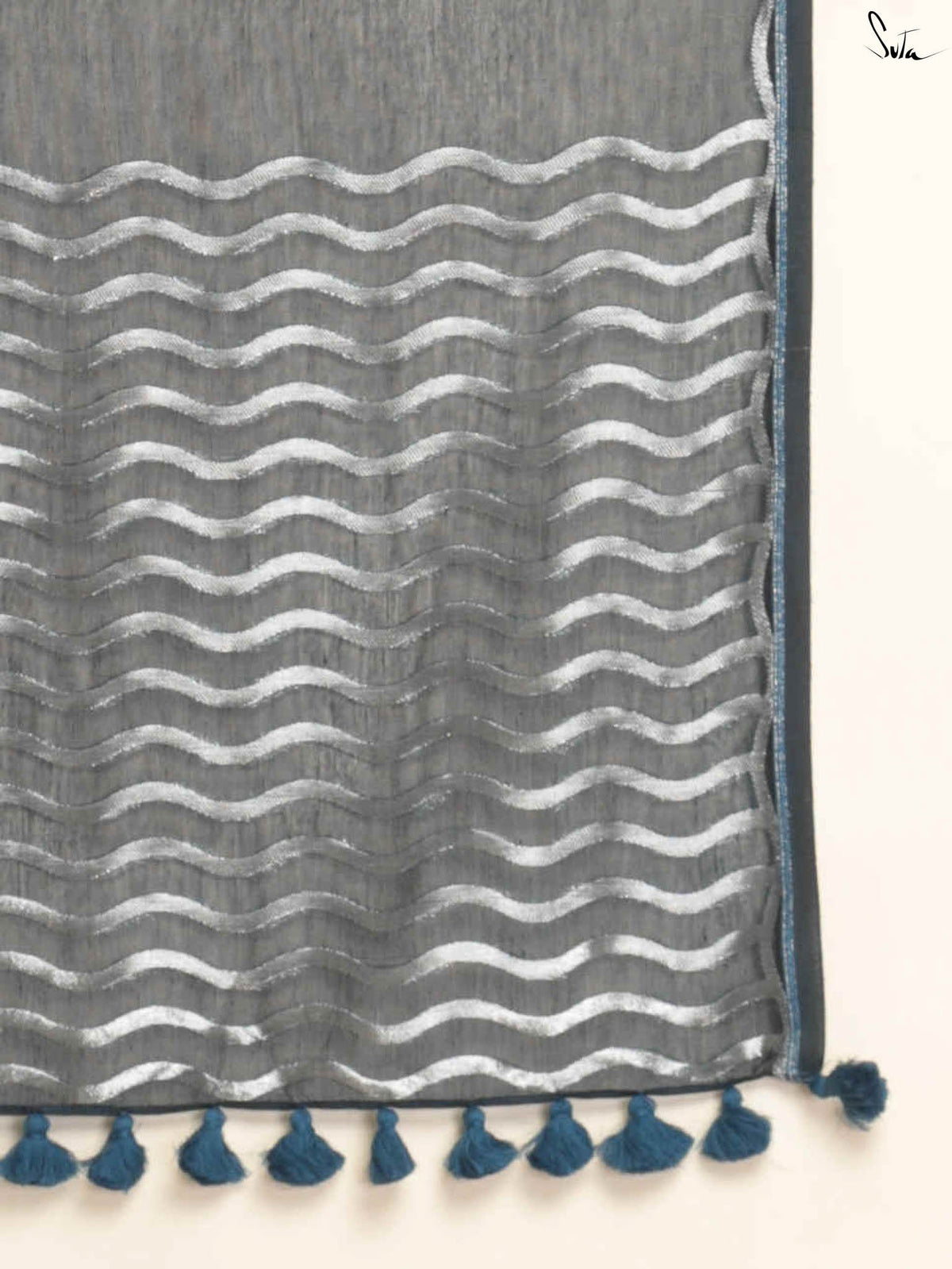 Suta Navy Blue & White Woven Design Saree